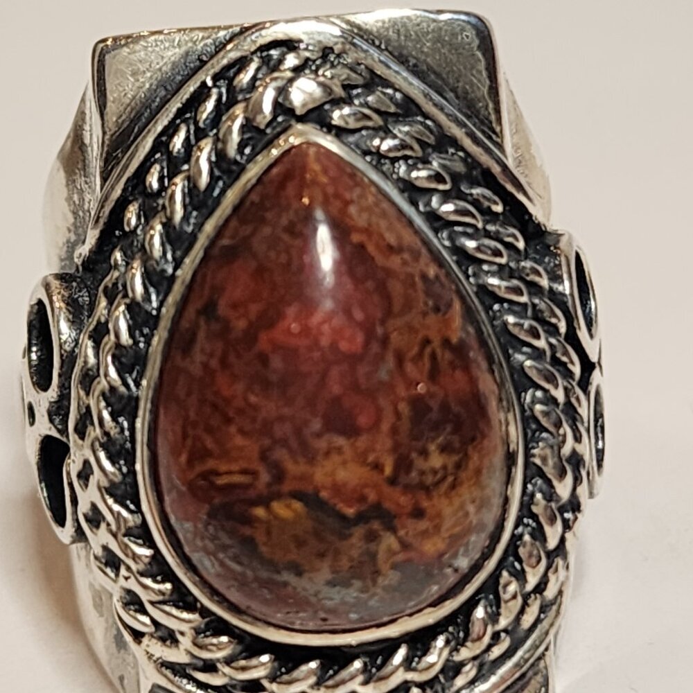 Vintage Silver Teardrop Stone Ring Size 10 - Picture 8 of 11